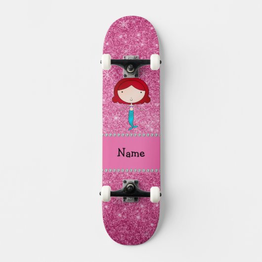 Persoonlijke naam zeemeermin roze glitter skateboard (Voorkant)