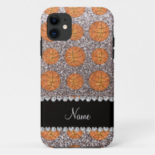 Persoonlijke naam zilveren glitterbasketballen iPhone 11 hoesje