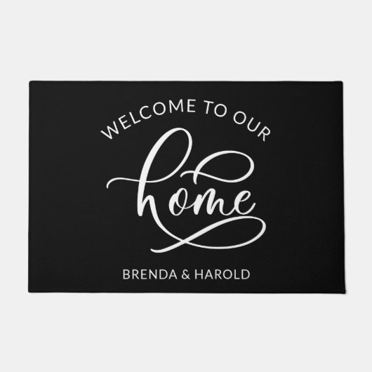 Persoonlijke naam zwart-wit welkom deurmat (Voorkant)