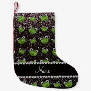 Persoonlijke naam zwarte glitterkikkers kleine kerstsok