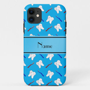 Persoonlijke naamblauwe borstels en tandenpatroon iPhone 11 hoesje