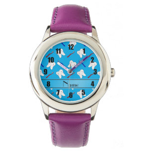 Persoonlijke naamblauwe borstels en tandenpatroon horloge