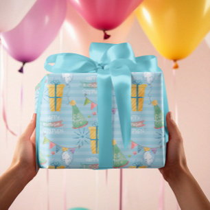 Persoonlijke naammonogram gelukkige verjaardag pat cadeaupapier