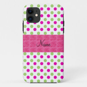 Persoonlijke naamroze en groene polka-punten iPhone 11 hoesje