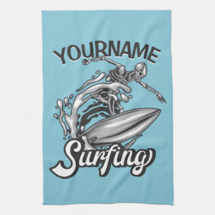 Persoonlijke NAME Surfer Grote Golf Skelet Surfen Theedoek