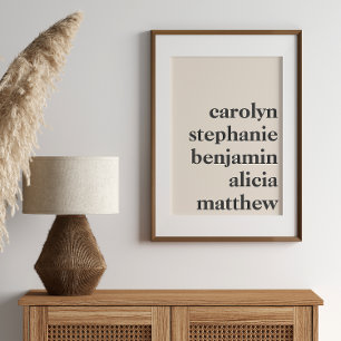 Persoonlijke namen van kleinkinderen crème en zwar poster