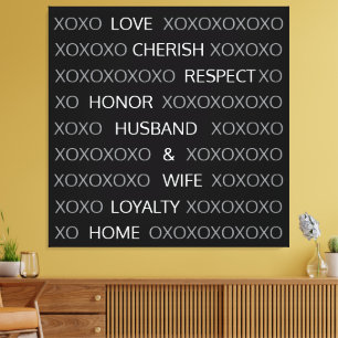 Persoonlijke namen van koppels, XOXO Zwart en Wit Canvas Afdruk