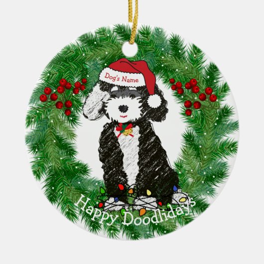Persoonlijke Naughty Bernedoodle Keramisch Ornament (Voorkant)
