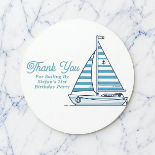Persoonlijke Naustische Zeilboot Cabana Streep Ronde Sticker