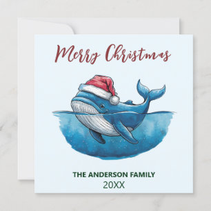 Persoonlijke Nautilus Walvis in Kerstman Hoed Kers Feestdagenkaart