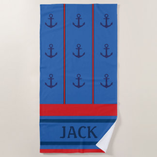 Persoonlijke nautische strandhanddoek | Kustanker Strandlaken