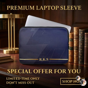 Persoonlijke Navy Blauwe & Gouden Bliksem Monogram Laptop Sleeve
