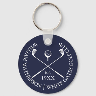 Persoonlijke Navy Blauwe Klassieke Golfclubnaam Sleutelhanger