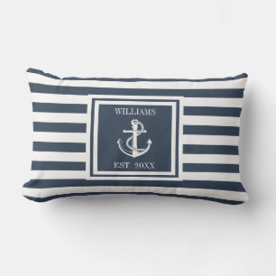 Persoonlijke Navy Blauwe Naam Streep Nautilus Anke Buitenkussen