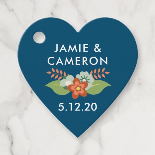 Persoonlijke Navy Blue Bloemige Gift Tags Bedankjes Labels (Voorkant)