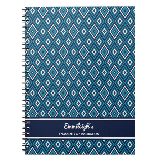 Persoonlijke Navy Blue en White Diamond Journal Notitieboek (Voorkant)