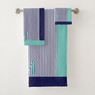 Persoonlijke Navy En Licht Teal Esthetiek Bad Handdoek