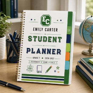 Persoonlijke Navy Groene Wetenschap School Cover Planner