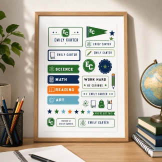 Persoonlijke Navy Groene Wetenschap School Hoes Poster