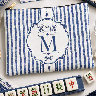 Persoonlijke Navy Seersucker Mahjong Tegeltjes Tas