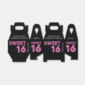 Persoonlijke neon Sweet Sixteen Hot Pink, zwart Bedankdoosjes (Uitgevouwen)