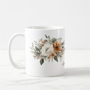 Persoonlijke neutrale waterverf bloemenboeket koffiemok