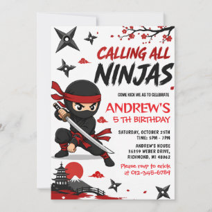 Persoonlijke Ninja Verjaardagsuitnodiging voor Kin Kaart