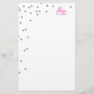 PERSOONLIJKE NOOT polka dot confetti zilveren glit Briefpapier