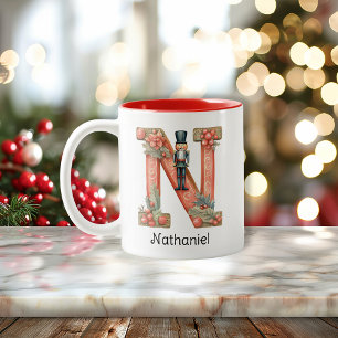 Persoonlijke Notenkraker Monogram N Kerst  Tweekleurige Koffiemok