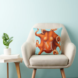 Persoonlijke  Octopus Illustratie van het Monogram Kussen