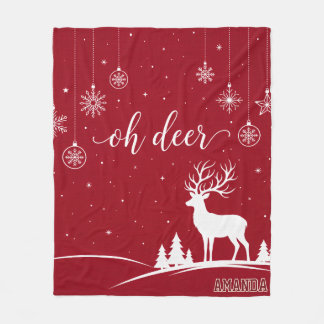 Persoonlijke Oh Deer Kerst Reindeer Rood Fleece Deken