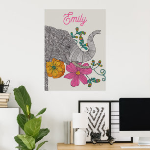 Persoonlijke olifant naam kinderkamer poster