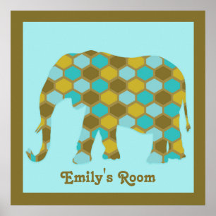 Persoonlijke olijfgroen blauw goud olifant poster