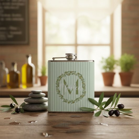 Persoonlijke olijfkrans monogram heupfles