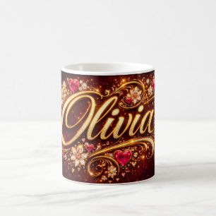 Persoonlijke Olivia mok roze harten goud romantisc