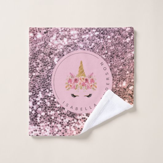 Persoonlijke Ombre Glitter Unicorn Bad Handdoek (Wasdoekje)