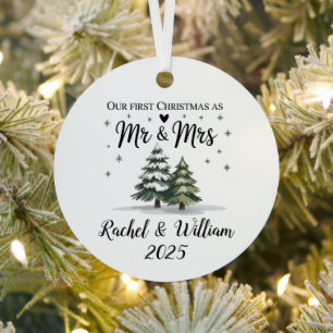 Persoonlijke Onze Eerste Kerst als Koppel 2025 Metalen Ornament