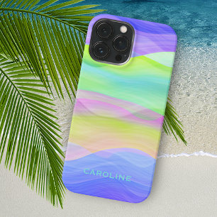 Persoonlijke op maat gemaakte blauwe groene paarse iPhone 15 mini hoesje