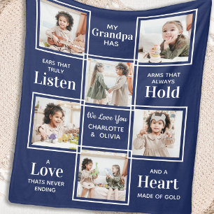 Persoonlijke opa foto collage fleece Blanket