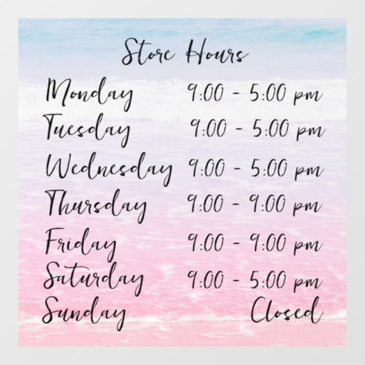 Persoonlijke openingstijden strandtafereel winkel raamsticker (Vel)