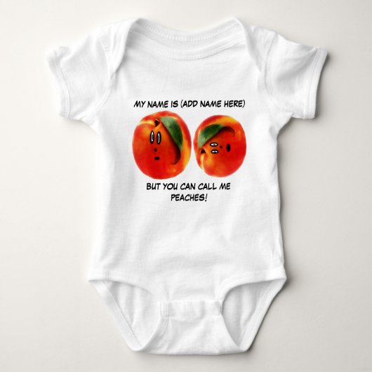Persoonlijke oproep Peaches Baby Romper (Voorkant)