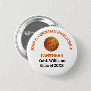 Persoonlijke oranje basketbalspeler op de middelba ronde button 5,7 cm