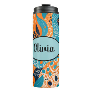 Persoonlijke Oranje en Blauwe Cheetah Print Thermosbeker