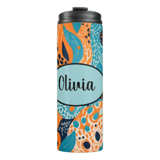 Persoonlijke Oranje en Blauwe Cheetah Print Thermosbeker