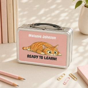 Persoonlijke Oranje Kat Roze Leerklare Lunchbox