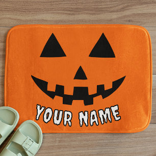 Persoonlijke Oranje Pompoen Halloween Uw Naam Badmat