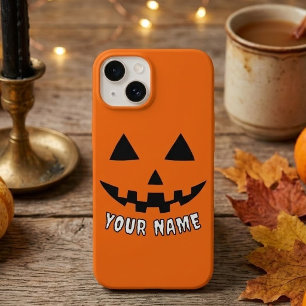 Persoonlijke Oranje Pompoen Halloween Uw Naam Case-Mate iPhone 14 Hoesje