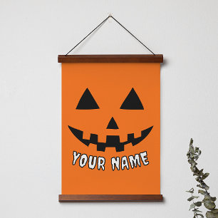 Persoonlijke Oranje Pompoen Halloween Uw Naam Hangend Wandkleed