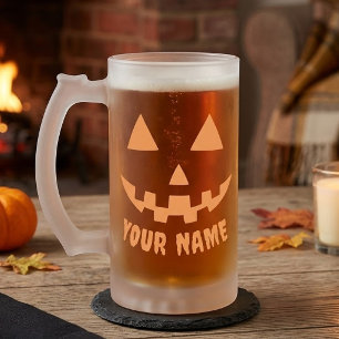 Persoonlijke Oranje Pompoen Halloween Uw Naam Matglas Bierpul