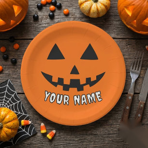 Persoonlijke Oranje Pompoen Halloween Uw Naam Papieren Bordje